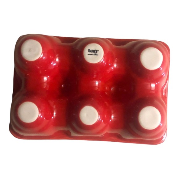 Tag Red Egg Carton Holder 6 Cup Ceramic Fridge Easter Display Farmhouse NWOT - Picture 2 of 3